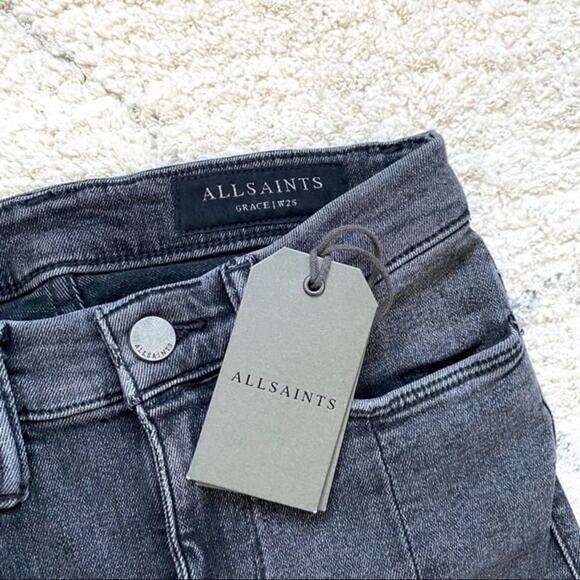 NWT AllSaints Grace Split Ankle Jeans Washed Black Size 25 - Picture 6 of 9